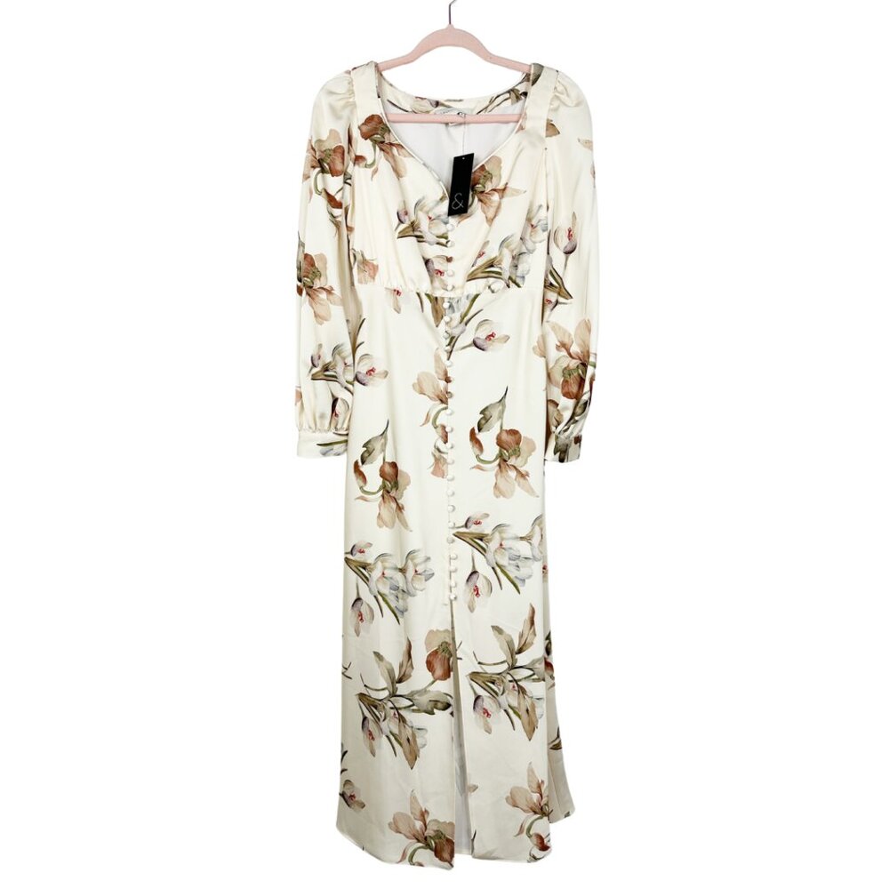 NWT SACHIN + BABI AMY Dress in Eggshell Venetia Petals Floral Satin Maxi Long 2 - Picture 5 of 14